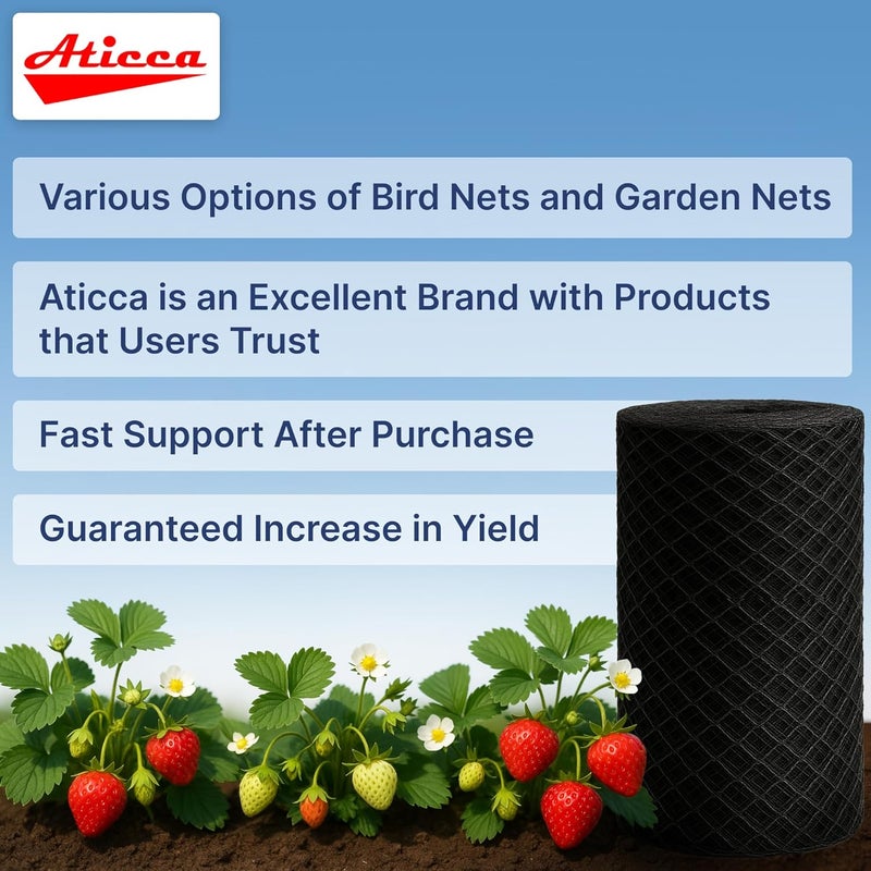 Aticca Heavy Duty Bird Netting for Garden Protection & Fruit Trees, 7.5x65 Ft with 10 Stakes – Black Anti-Bird Net for Poultry, Deer, & Squirrel Protection, Durable Nylon Mesh for Garden and Yard Use - Image 4